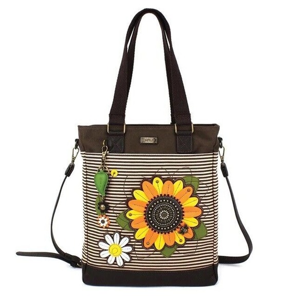 Chala Shoulder Work Tote Detachable Crossbody Strap - Sunflower Brown Stripe NWT - Picture 1 of 9